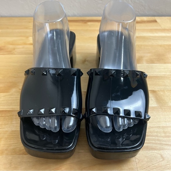 Madden Girl Paccer Chunky Y2K Black Studded Jelly Slide Sandals Women's Size 9 - Picture 4 of 12